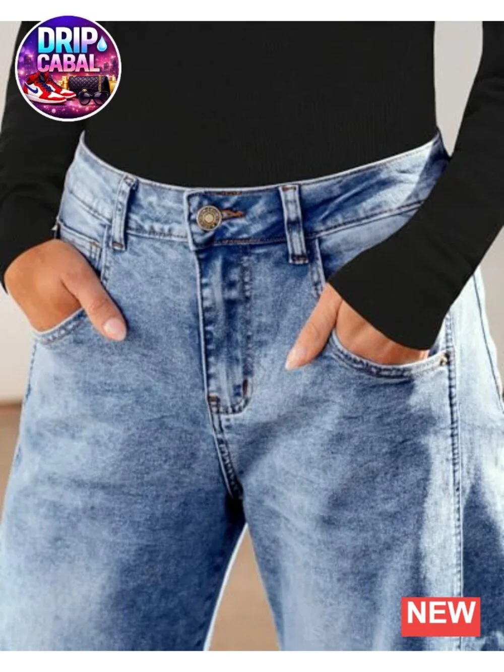 High Waisted Distressed Baggy Wide Leg Jeans with Pockets